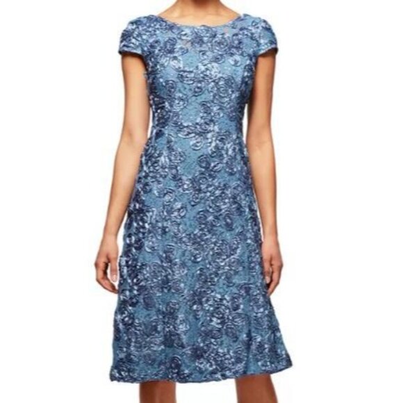 Alex Evenings Rosette A-Line Dress Blue Formal Dress 16P - Picture 13 of 13